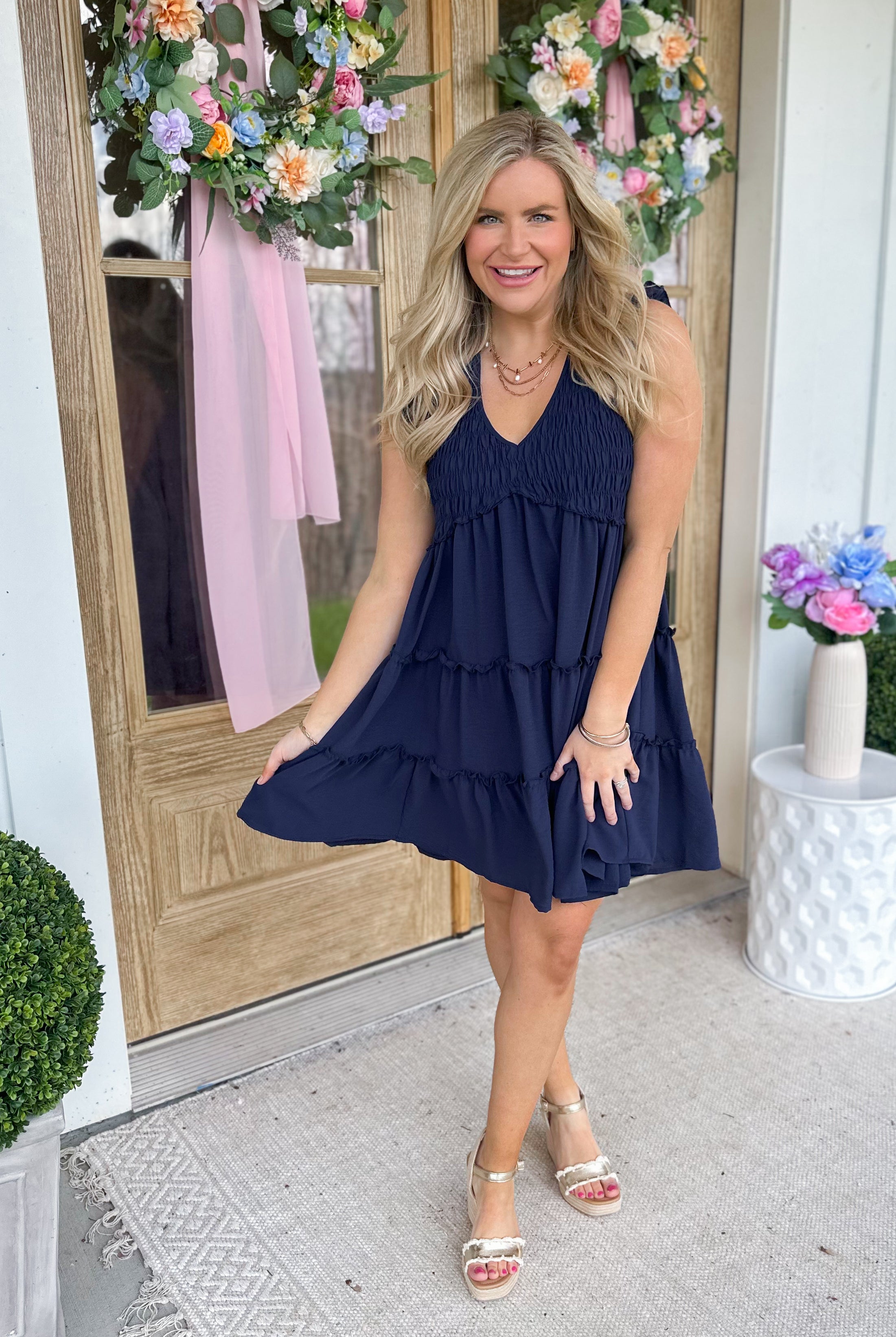 Daniel Ruffled Sleeve Woven Smocked Tiered Dress - Be You Boutique