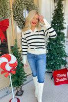 Randy Stitched Edge Striped Notch Neck Sweater [S-3X] - Be You Boutique