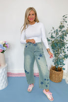 Star Printed Barrel Denim Pants - Be You Boutique