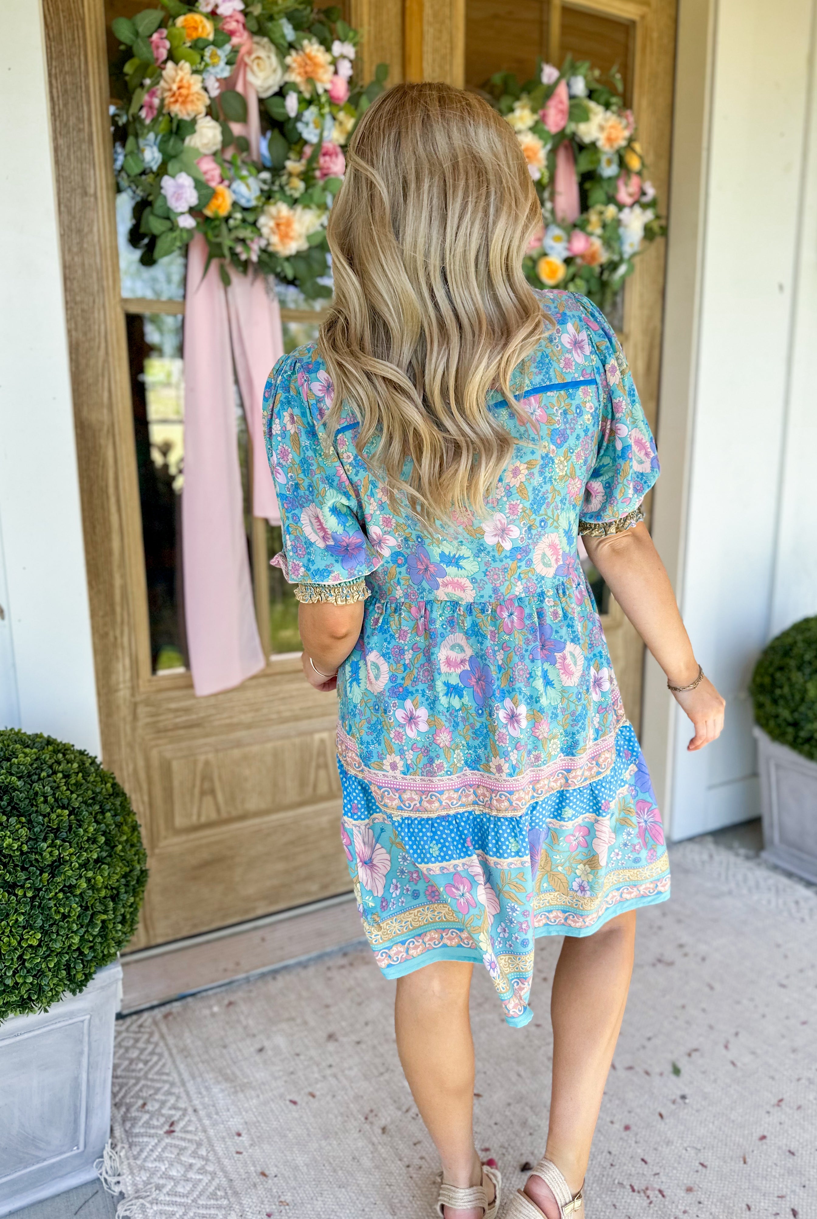 Lizzy Collared Short Sleeve Dress with Short Smocked Sleeve - Be You Boutique