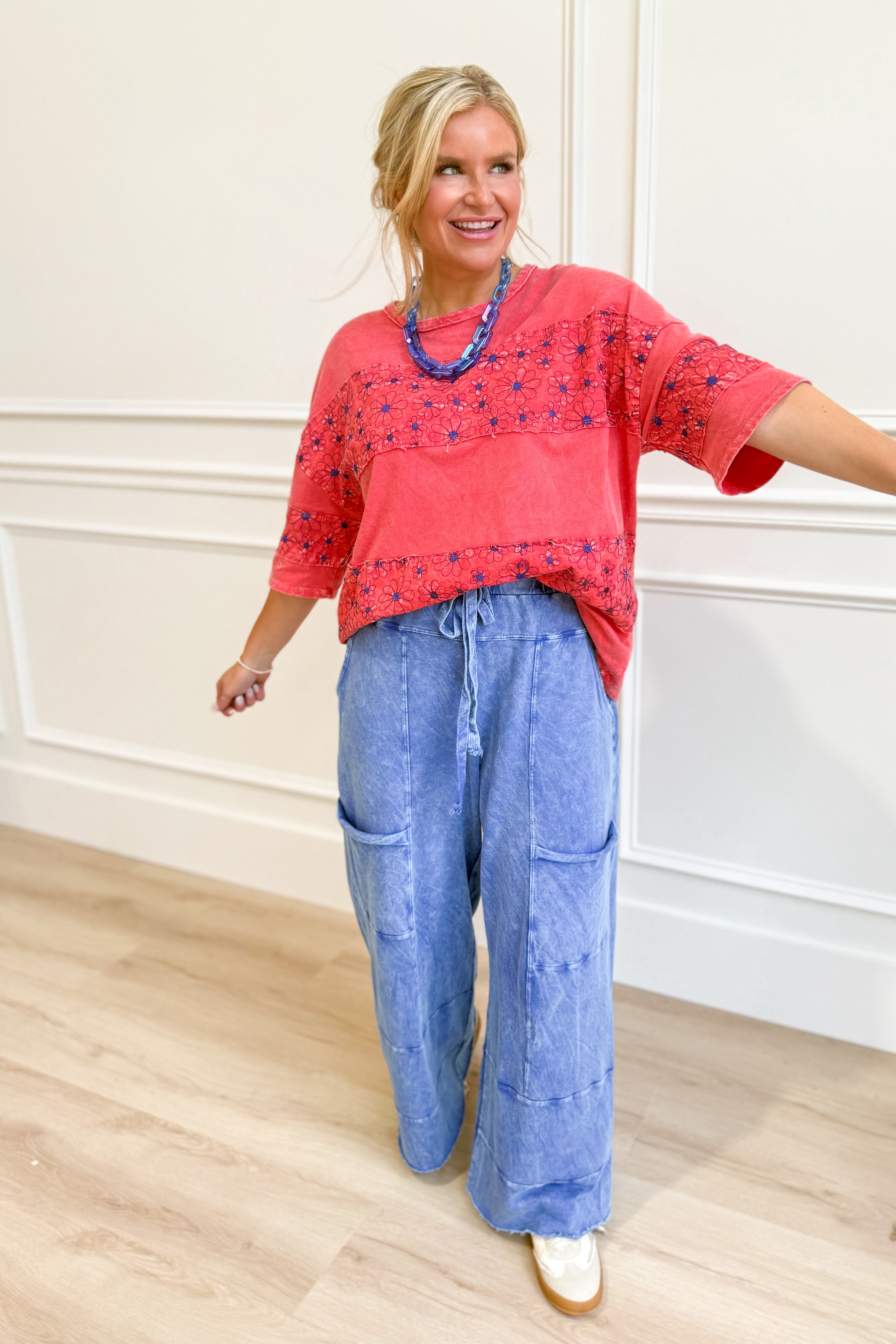 Serene Flower Patch Half Sleeve Top - Be You Boutique