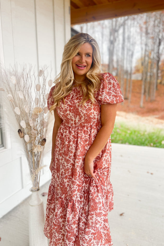 Kia Floral Print Round Neckline Midi Dress - Be You Boutique
