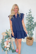Kacy Scalloped Ruffle Sleeve Dress - Navy - Be You Boutique