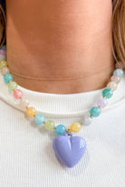 Colorful heart necklace by TREASURE JEWELS featuring lavender and vibrant hues, crafted in 222 other jewelry style.