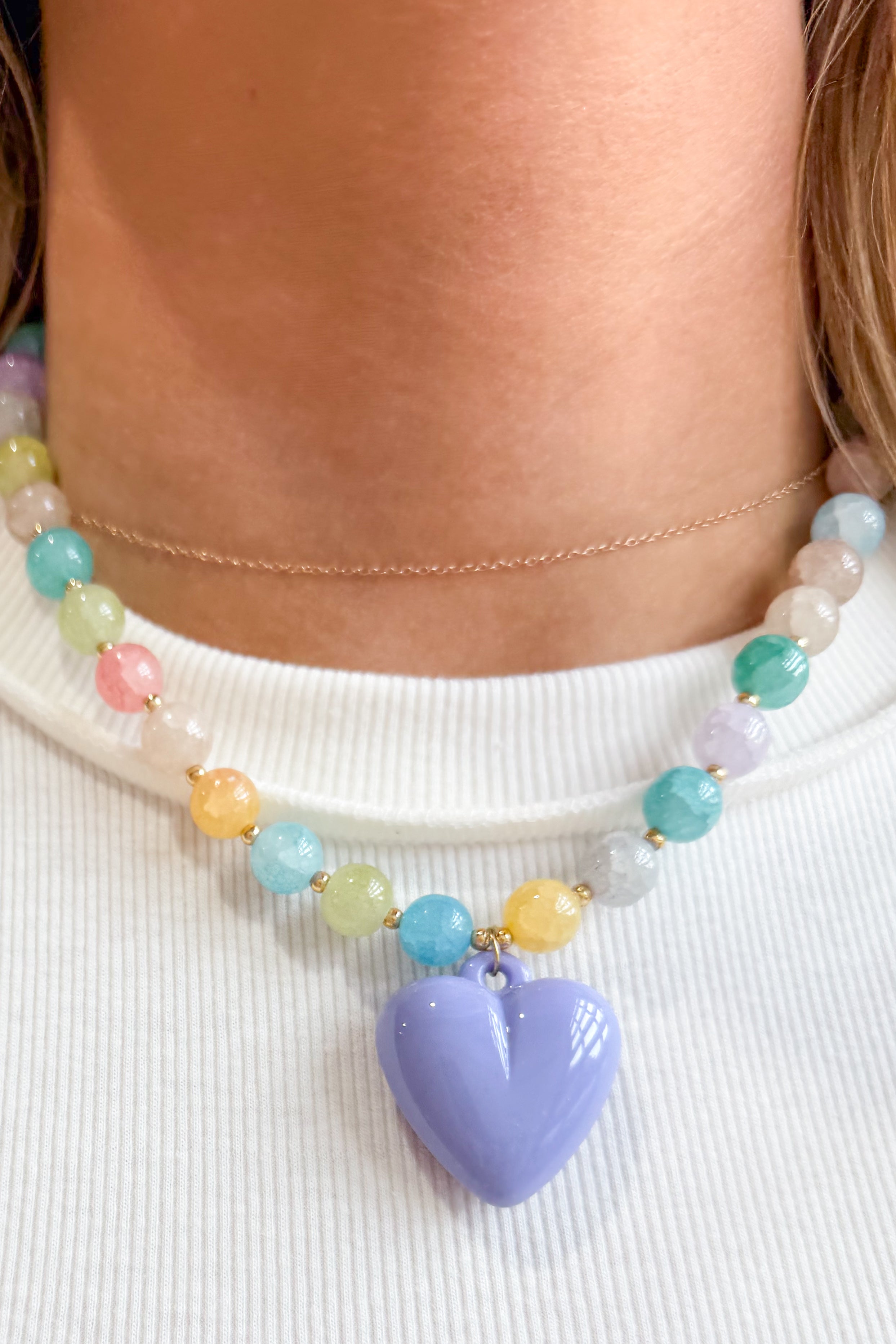 Colorful heart necklace by TREASURE JEWELS featuring lavender and vibrant hues, crafted in 222 other jewelry style.