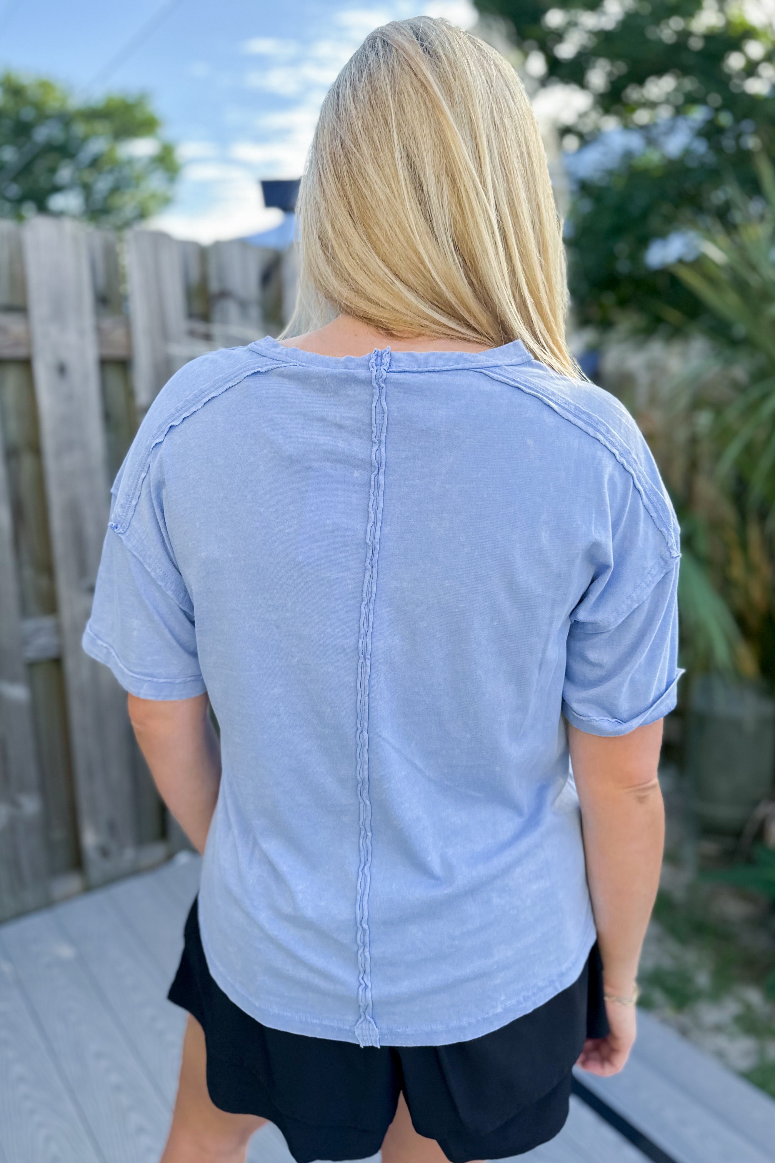 Clara Short Sleeve Washed Knit Pocket Tee - Be You Boutique