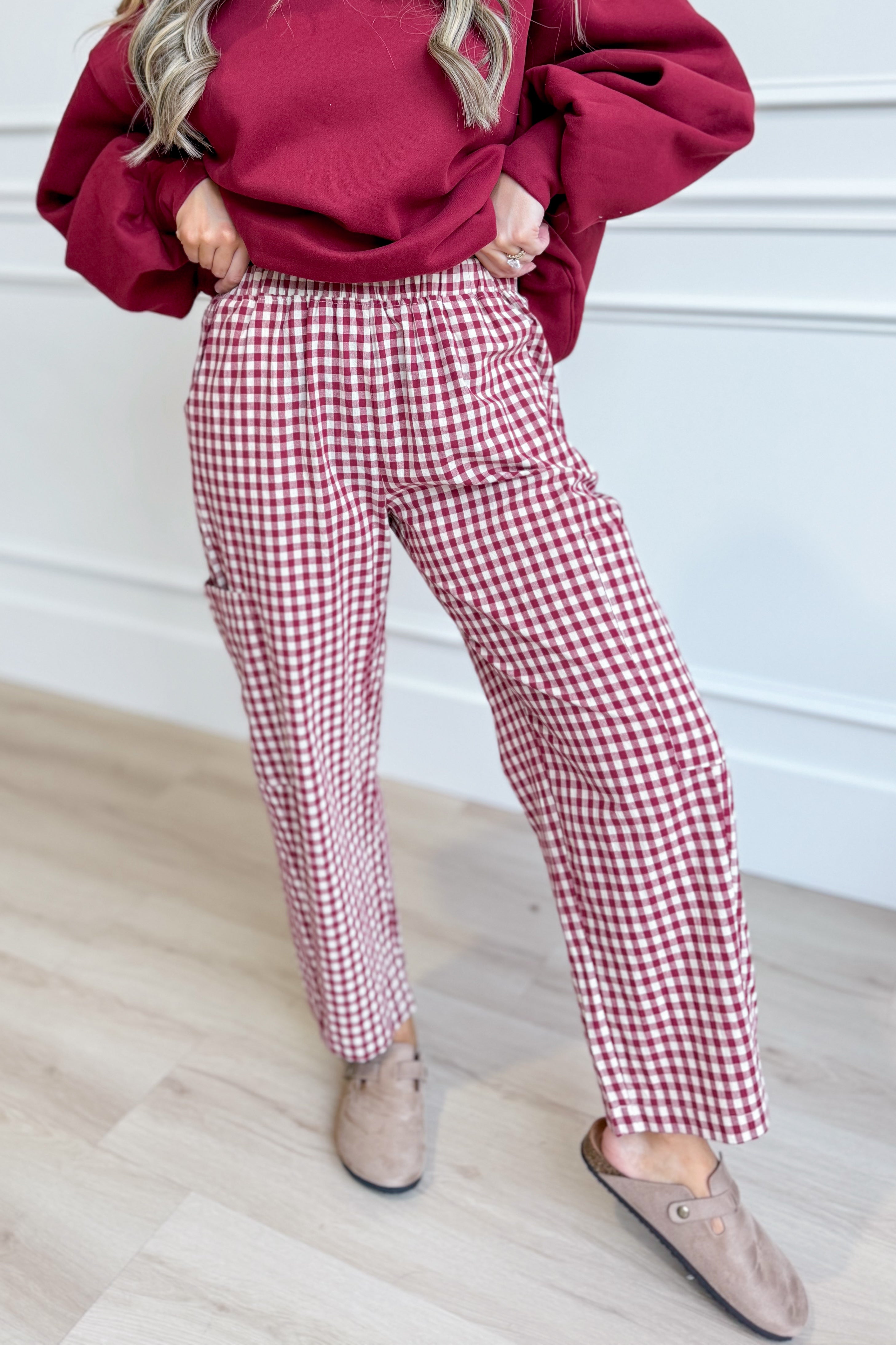 WISHLIST Rob Cherry plaid drawstring waist pants with relaxed fit and stylish design, featuring a classic plaid pattern and comfortable fabric.