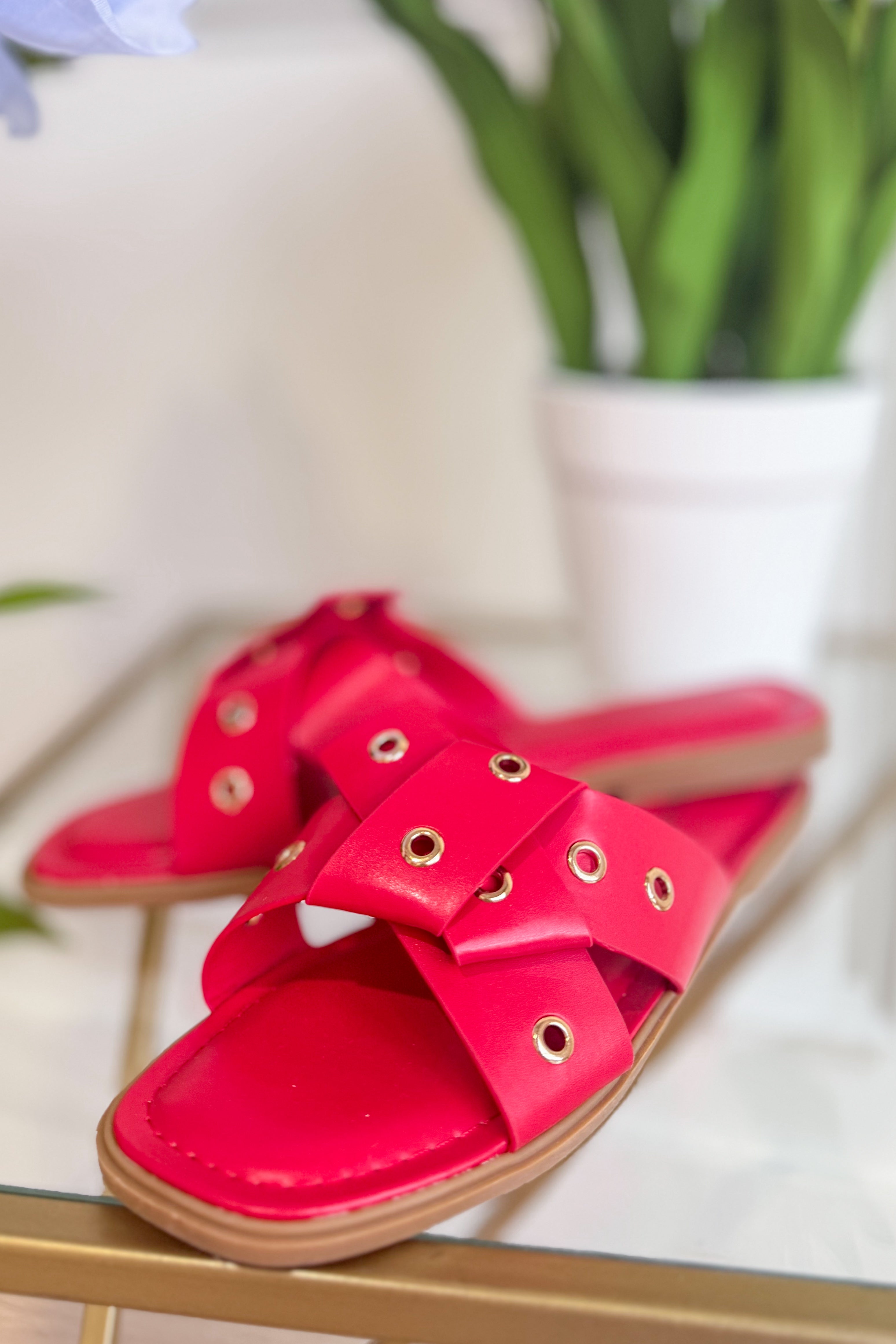 Soda Empress Red Crossover Sandal - Be You Boutique