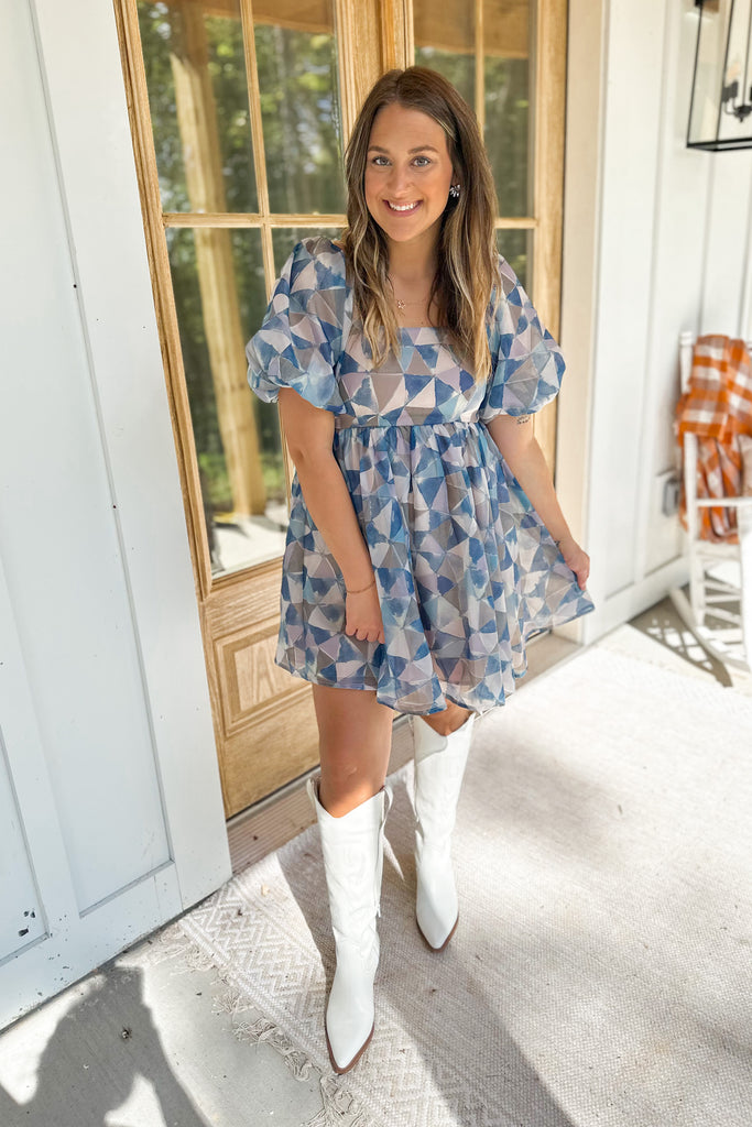 Melody Printed Square Neck Puff Sleeve Dress - Be You Boutique