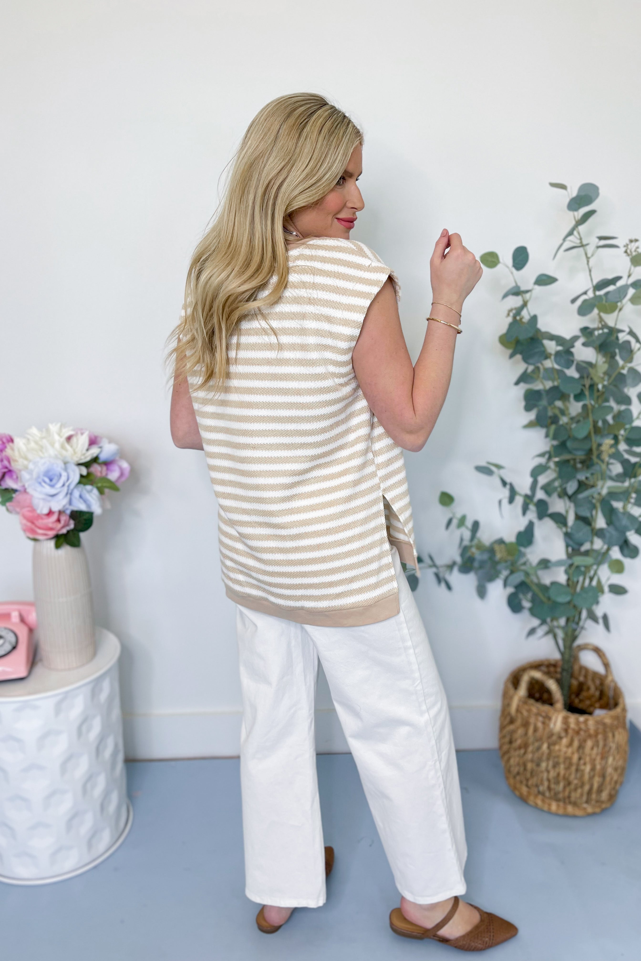Amy Round Neck Striped Sleeveless Top - Be You Boutique