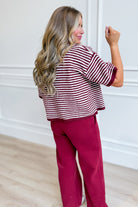 Twentifourth Morgan Merlot short sleeve striped sweater top, 132 fall sweater, featuring red and white horizontal stripes.
