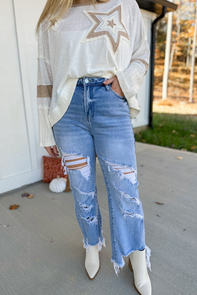 Urban Distressed Straight Leg Crop Jean - Be You Boutique