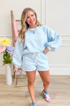Noelle Blue Gingham Printed Short Set - Be You Boutique