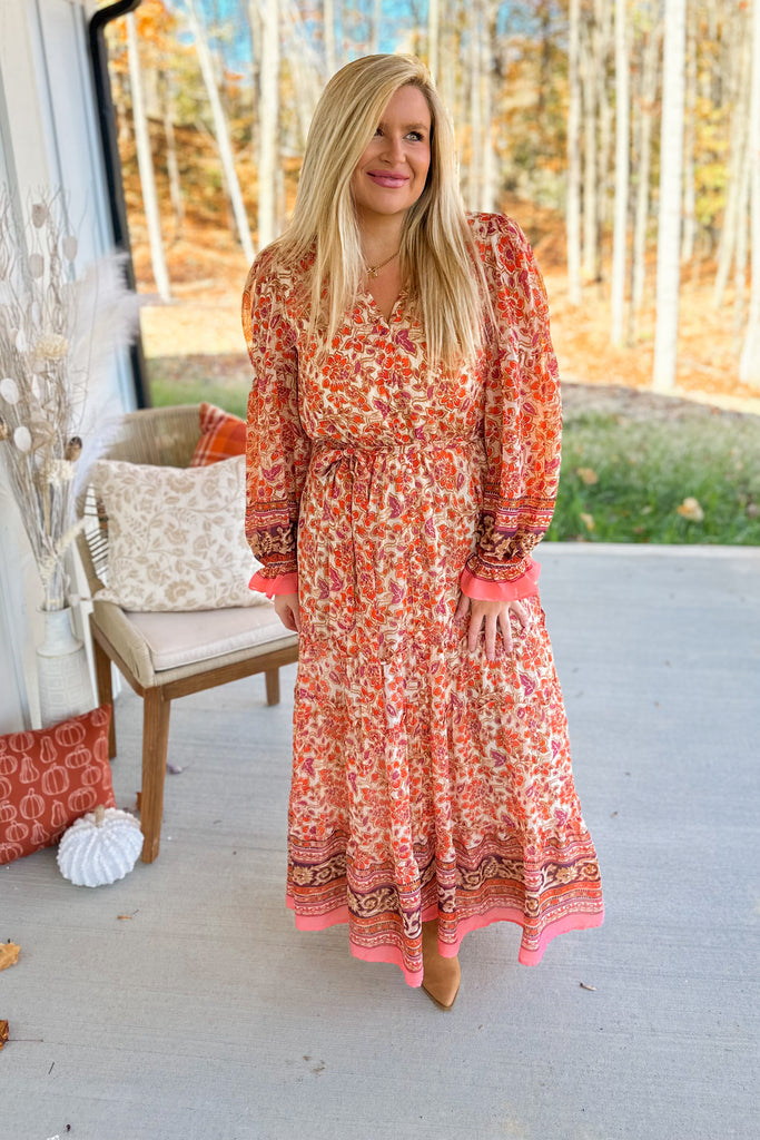 Mikey Print Lurex Chiffon Tie Waist Maxi Dress - Be You Boutique