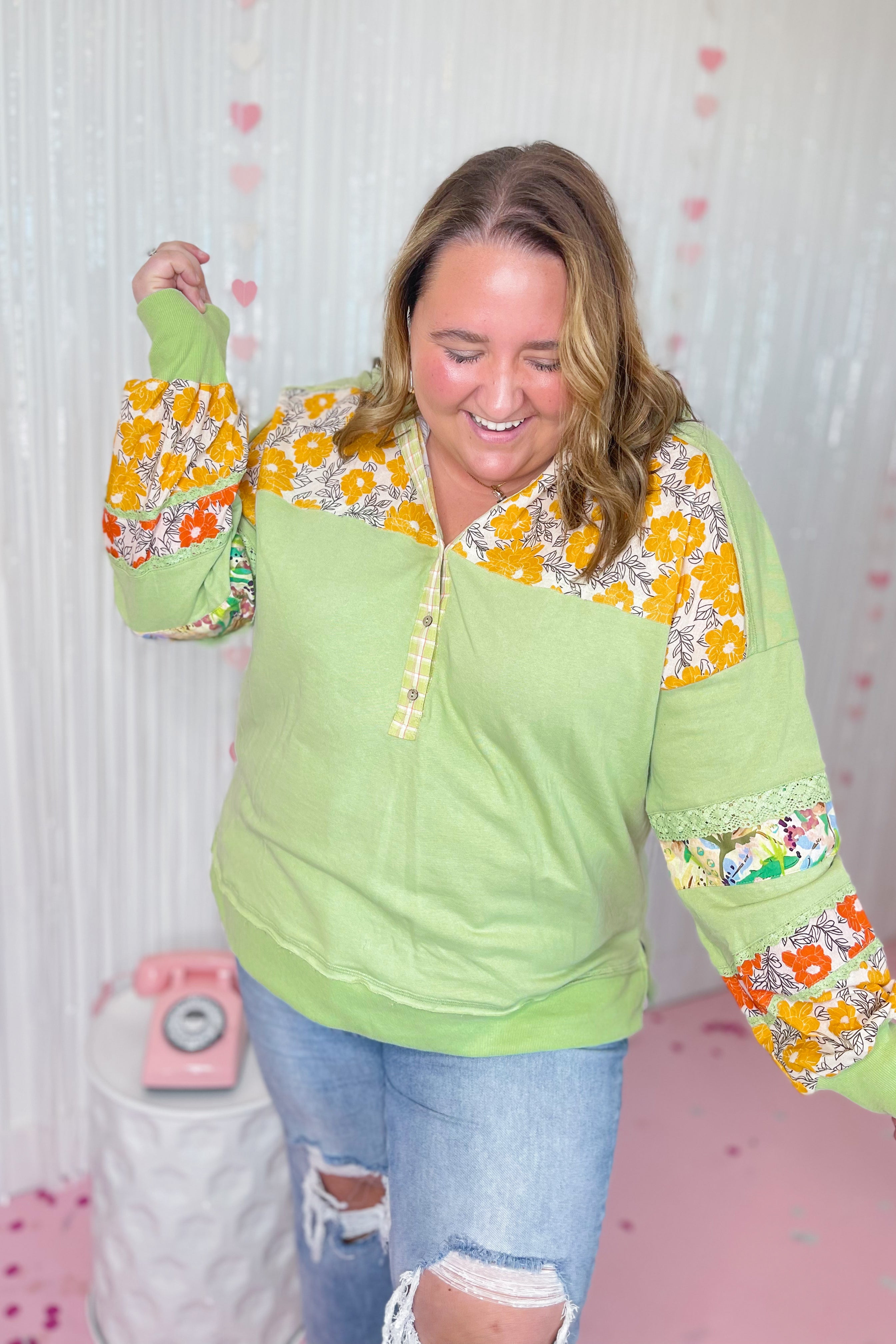 Sonny Mix Print Button Front Hoodie Pullover Top - Be You Boutique
