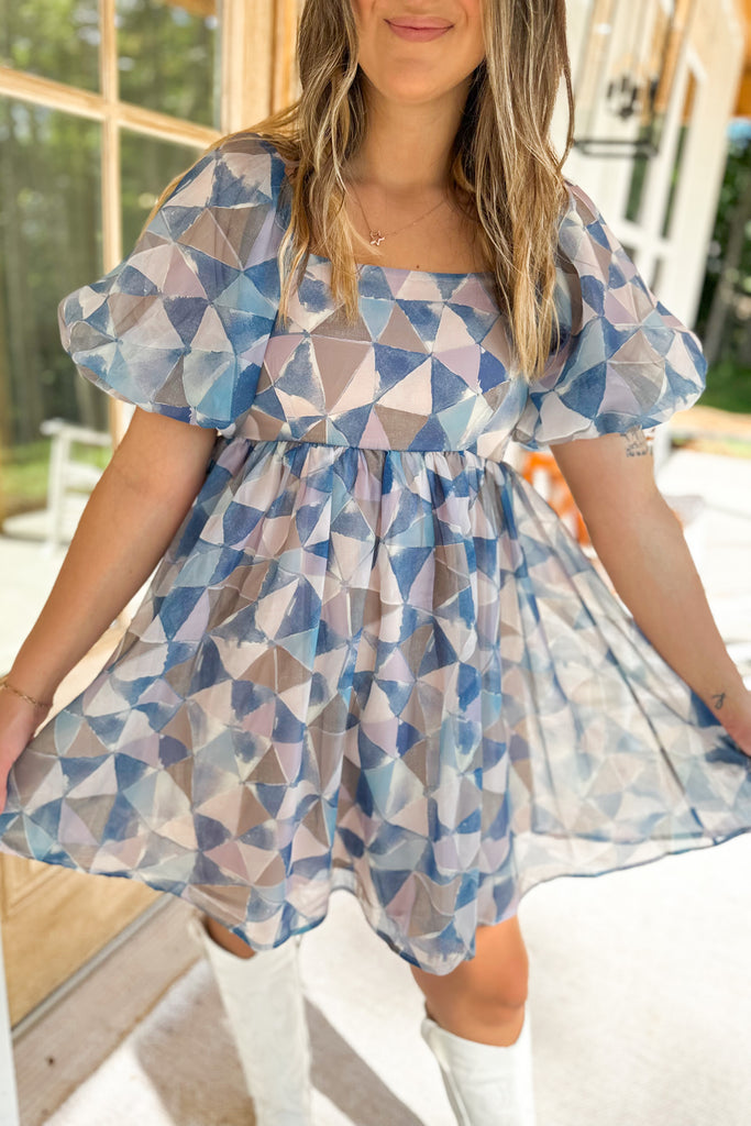 Melody Printed Square Neck Puff Sleeve Dress - Be You Boutique
