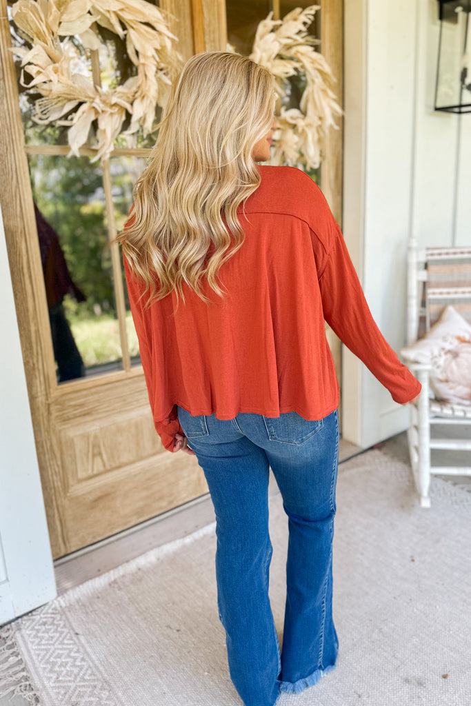 Rusty Loose Fit Henley Long Sleeve Top - Be You Boutique