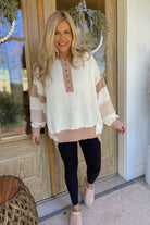 Morgan Color Contrast Oversized Placket Sweater - Be You Boutique