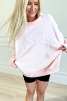 Blessed Embroidered Mock Neck Sweatshirt - Be You Boutique
