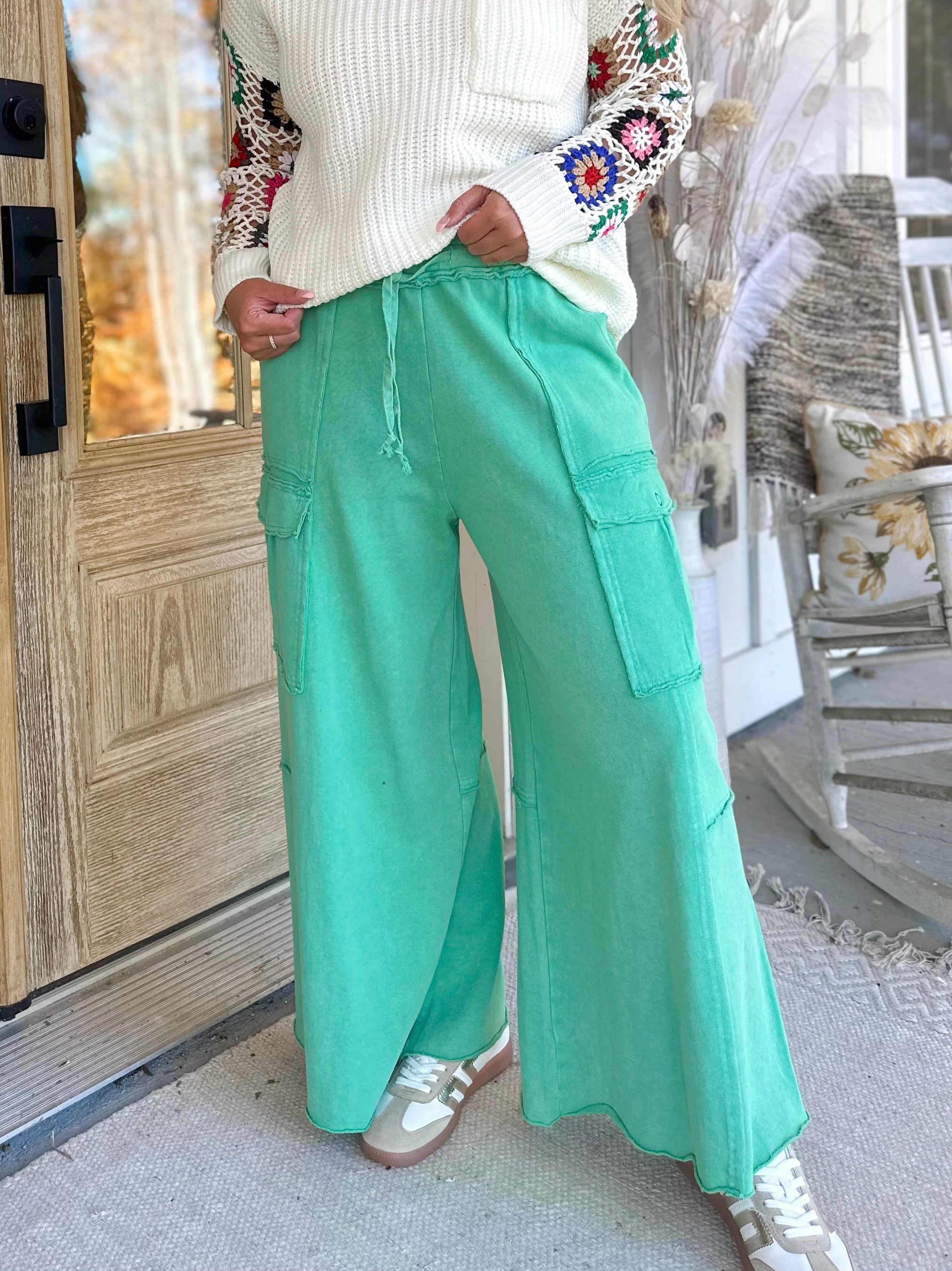 Mateo Mineral Washed Wide Leg Cargo Pants [S-3X] - Be You Boutique