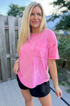 Clara Short Sleeve Washed Knit Pocket Tee - Be You Boutique