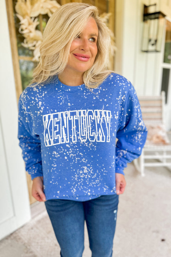Kentucky Heather Sprinkle Bleached Long Sleeve Sweatshirt Top - Be You Boutique