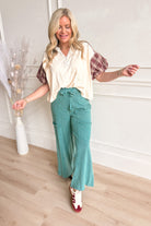 Callie Mineral Wash Plaid Puff Sleeve Top - Be You Boutique