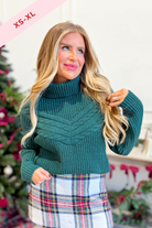 Kyla cable knit turtle neck sweater by SKIES ARE BLUE, fall 132 sweater in soft, cozy knit fabric with ribbed collar and cuffs.