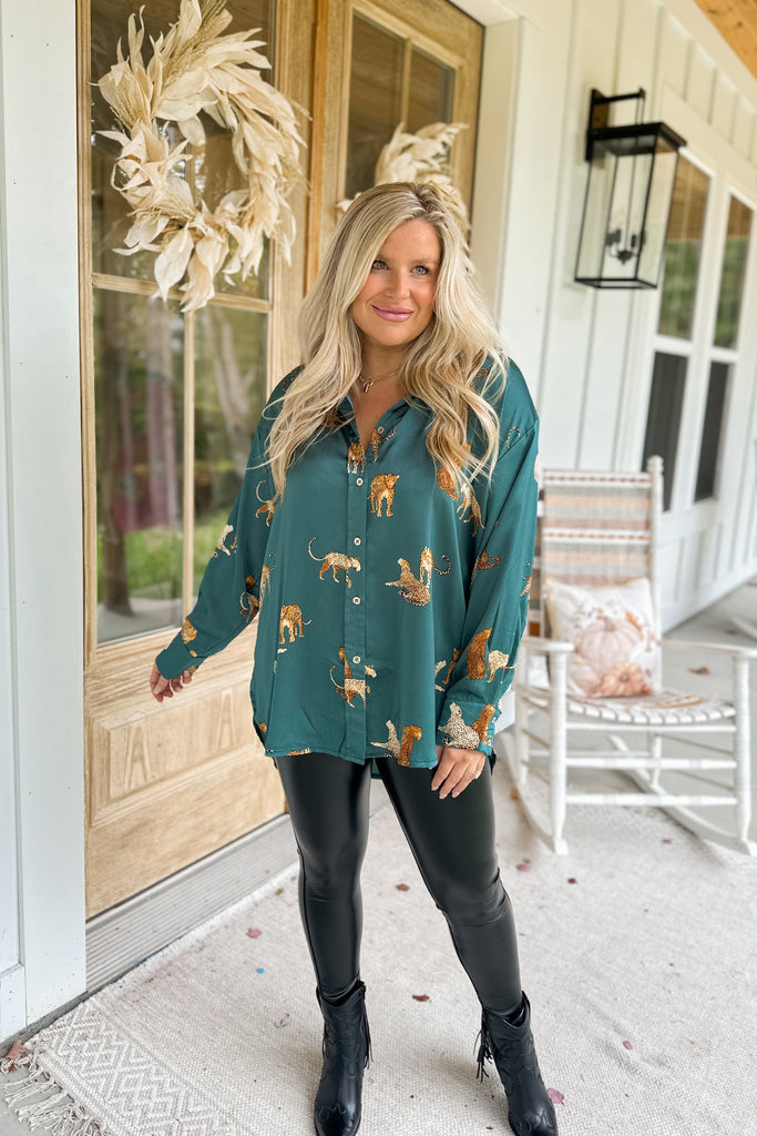 Mateo Animal Print Button Up Long Sleeve Blouse Top - Be You Boutique