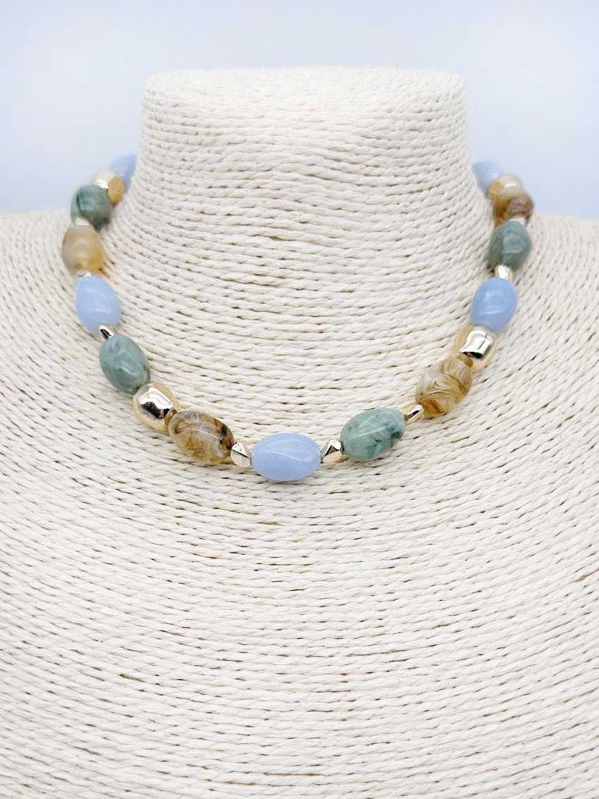 Light Blue and Brown Natural Stone Necklace - Be You Boutique