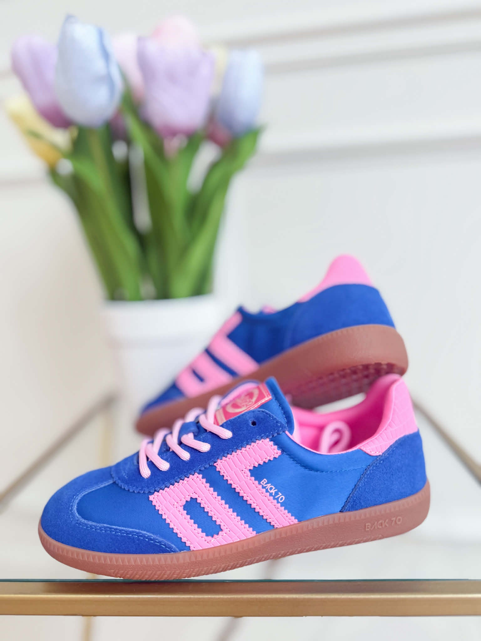BACK 70 Ghost Sneakers in blue and pink, 205 style, featuring a sleek design and stylish color accents.