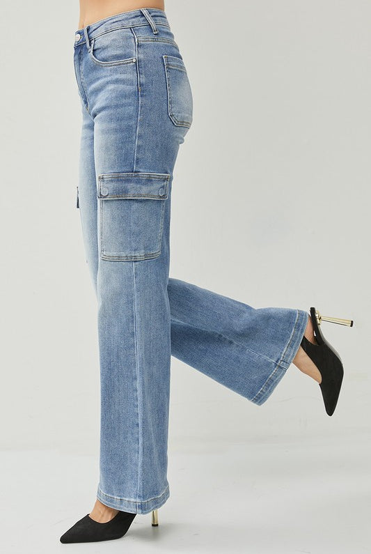 Risen Alexander High Rise Wide Leg Cargo Denim Jeans - Be You Boutique