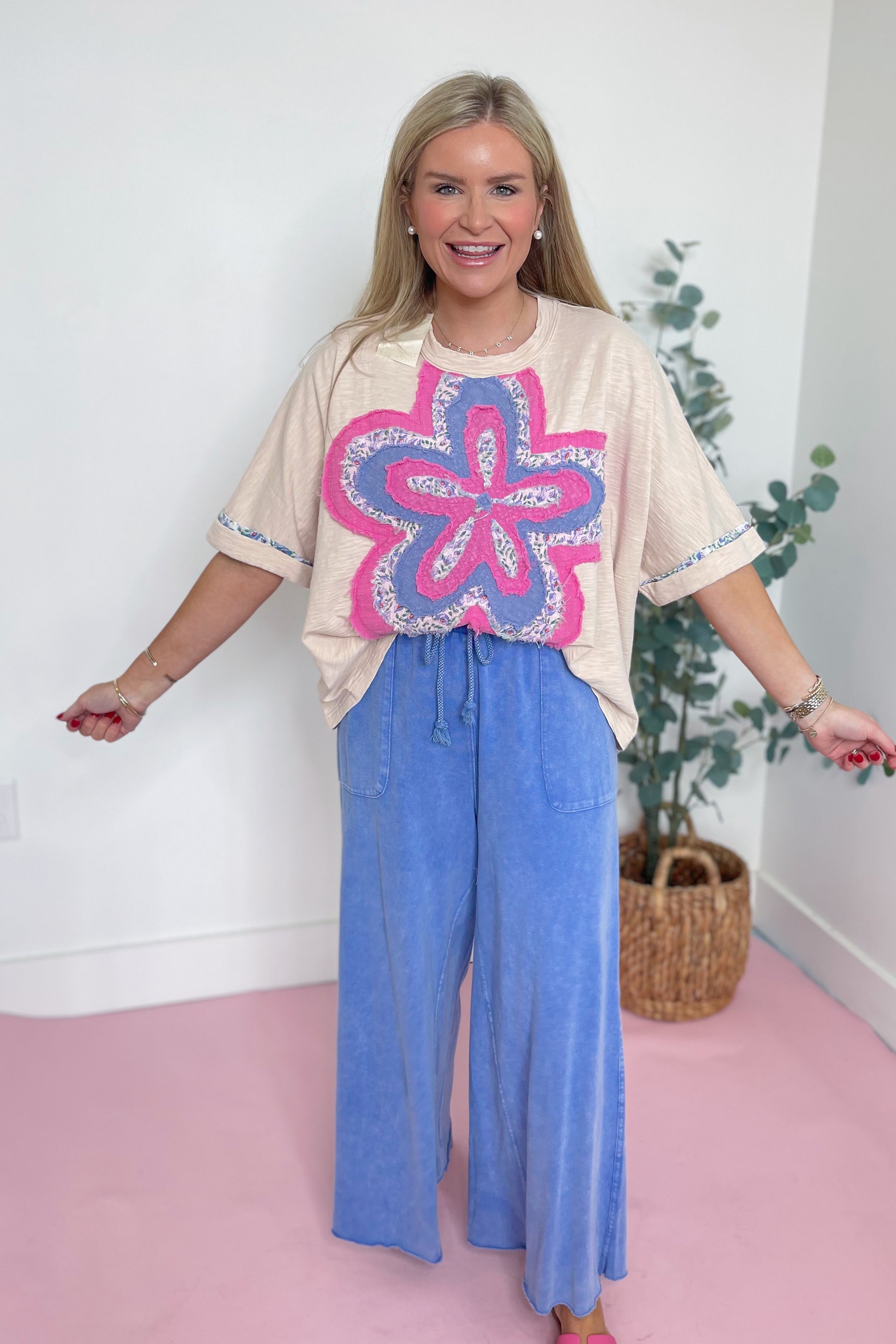 Hattie Flower Patch Washed Cotton Slub Short Sleeve Top - Be You Boutique