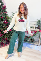 Wishlist Etta Christmas Tree Car Holiday Sweater on 132 Fall Sweaters display, featuring festive holiday car and Christmas tree design.