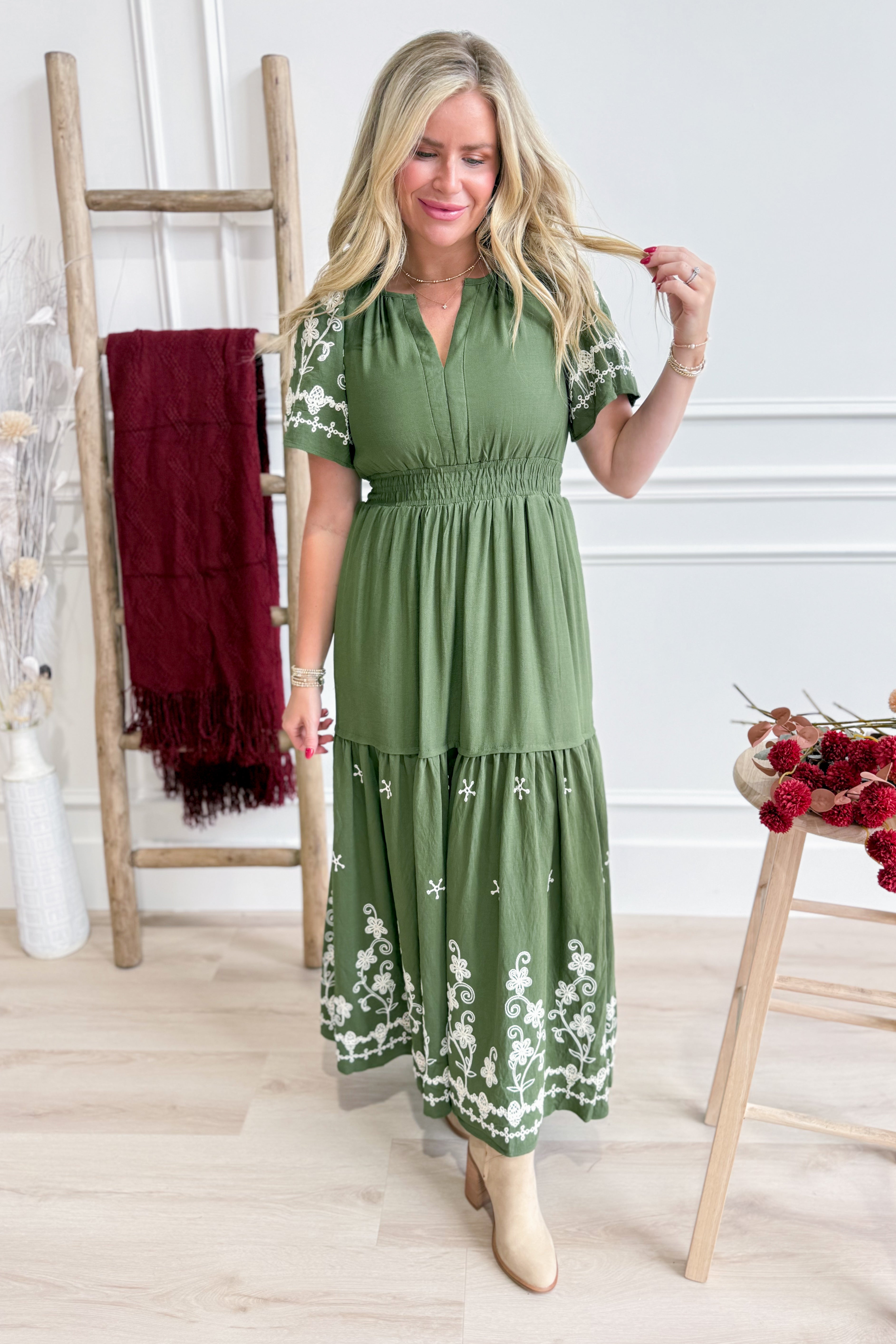 Reagan Embroidery Short Sleeve Dress - Be You Boutique