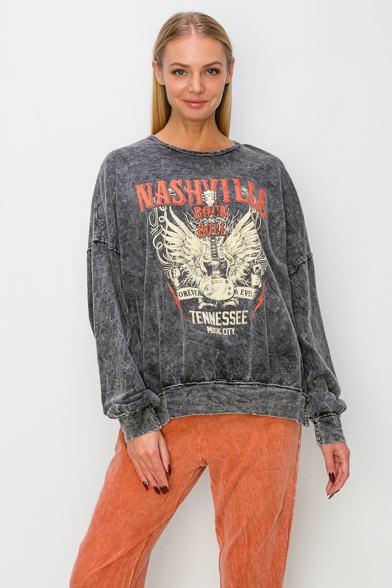 Savvy Mineral Washed Nashville Graphic Long Sleeve - Be You Boutique