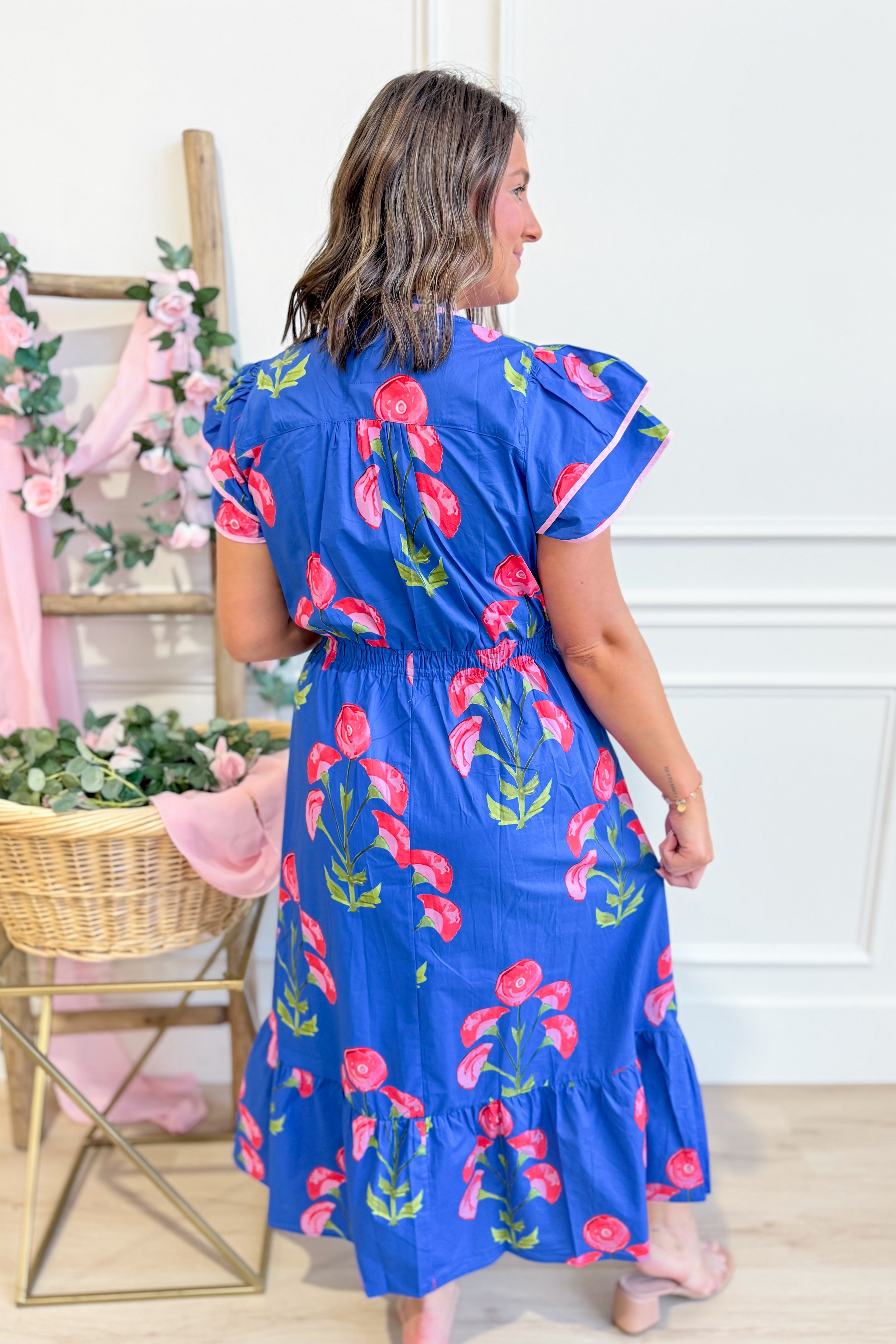 Maybel Floral Flutter Sleeve Dress - Be You Boutique
