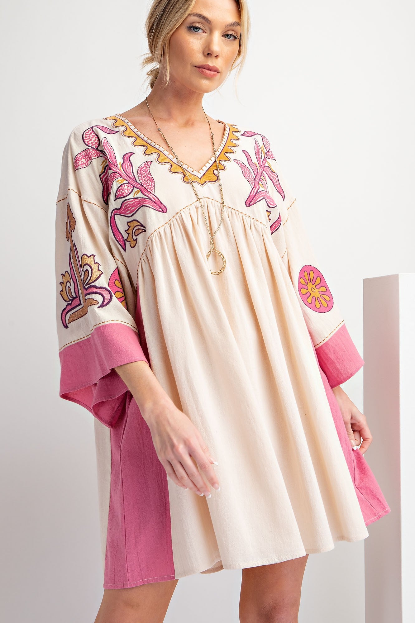 SPRING2025 Tucker Embroidered 3/4 Sleeve Dress - Be You Boutique