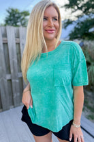 Clara Short Sleeve Washed Knit Pocket Tee - Be You Boutique