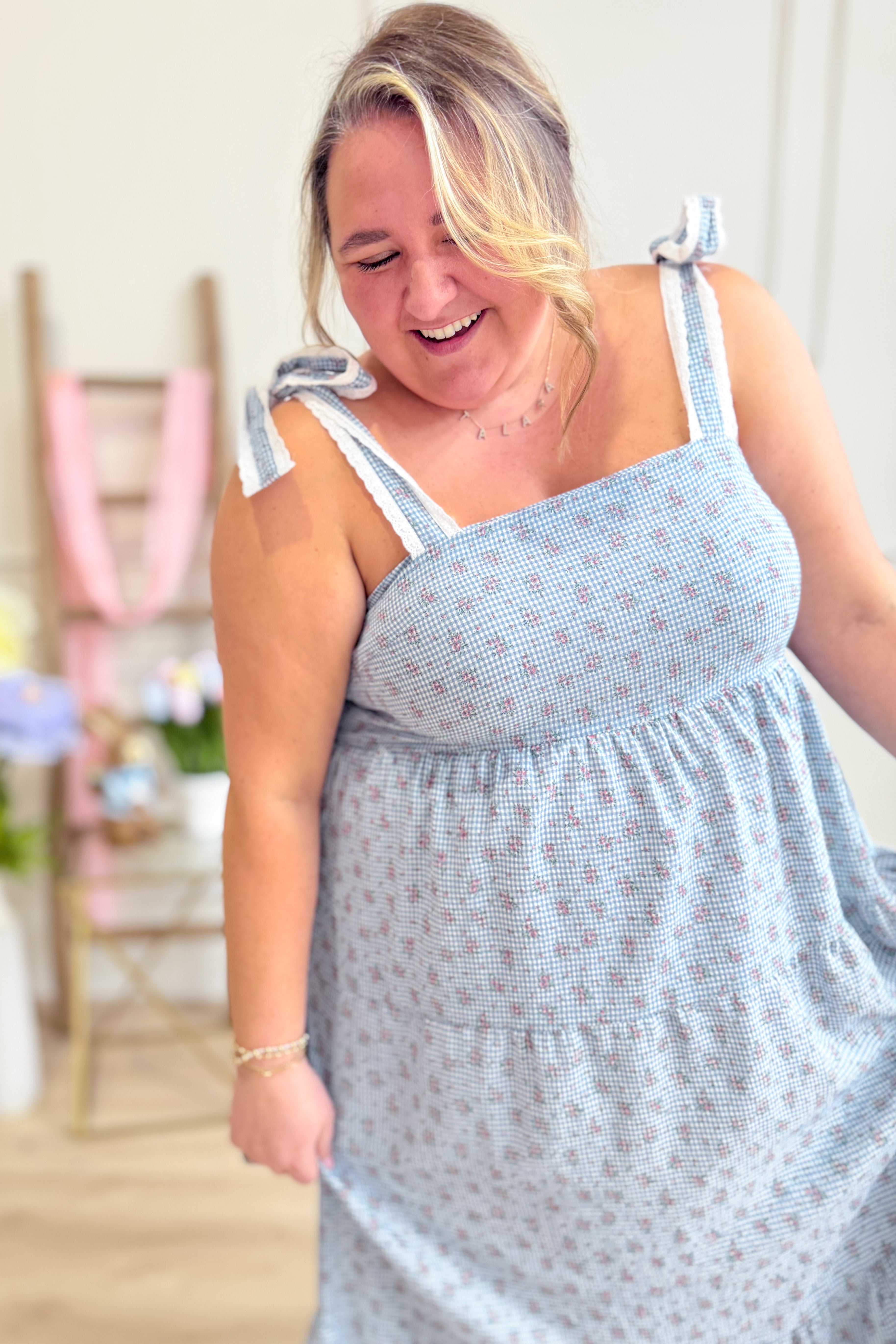 Betsy Floral Gingham Tie Strap Dress - Be You Boutique