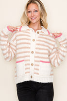 Betsy Striped Collar Button Down Sweater - Be You Boutique