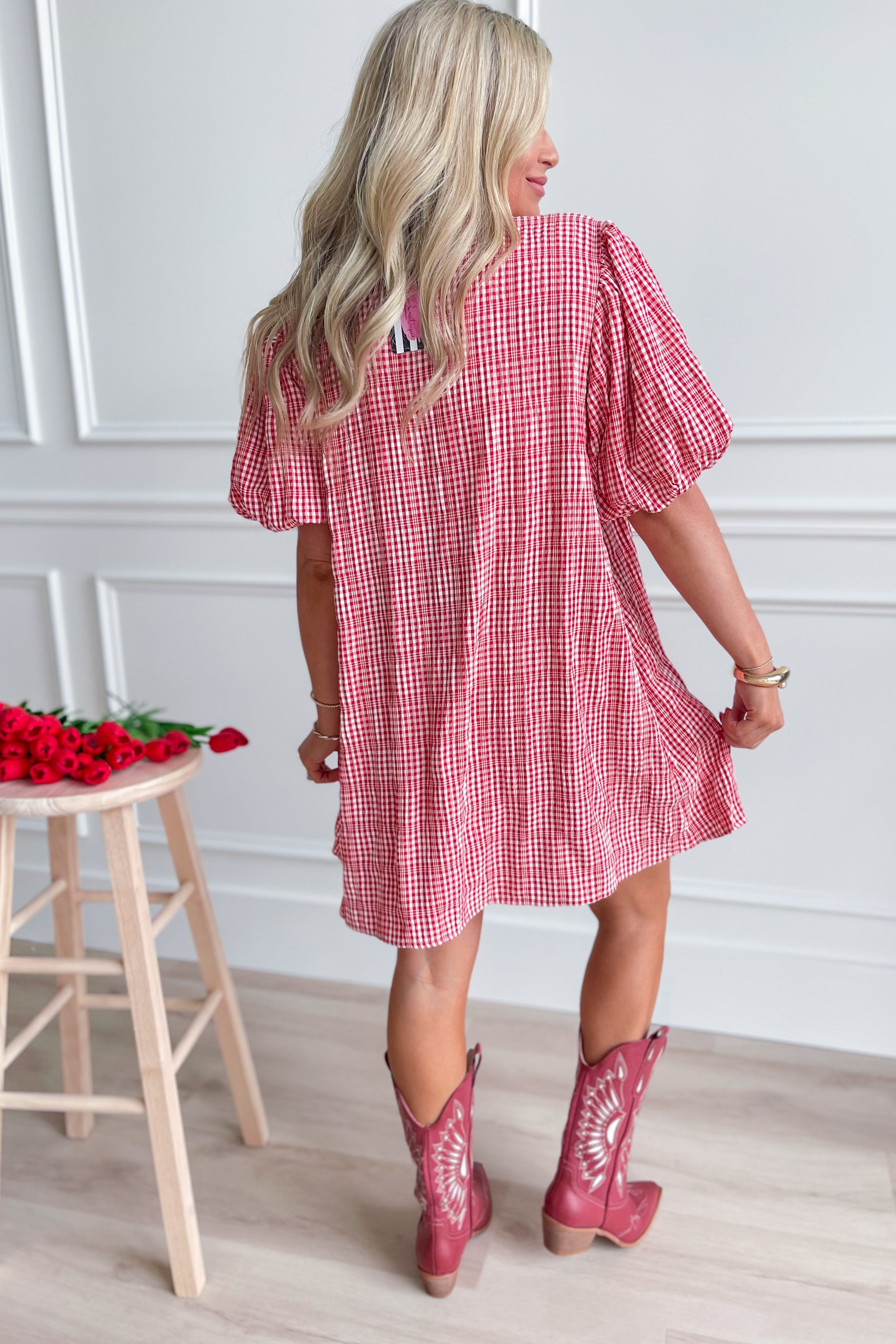 Carlie Plaid Printed Puff Sleeve Dress - Be You Boutique