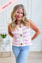 She + Sky Carrie striped sleeveless sweater top with a relaxed fit, featuring horizontal stripes and a sleeveless design.
