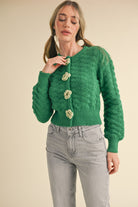 Marsha Textured Knit Rosette Detail Sweater Cardigan - Be You Boutique