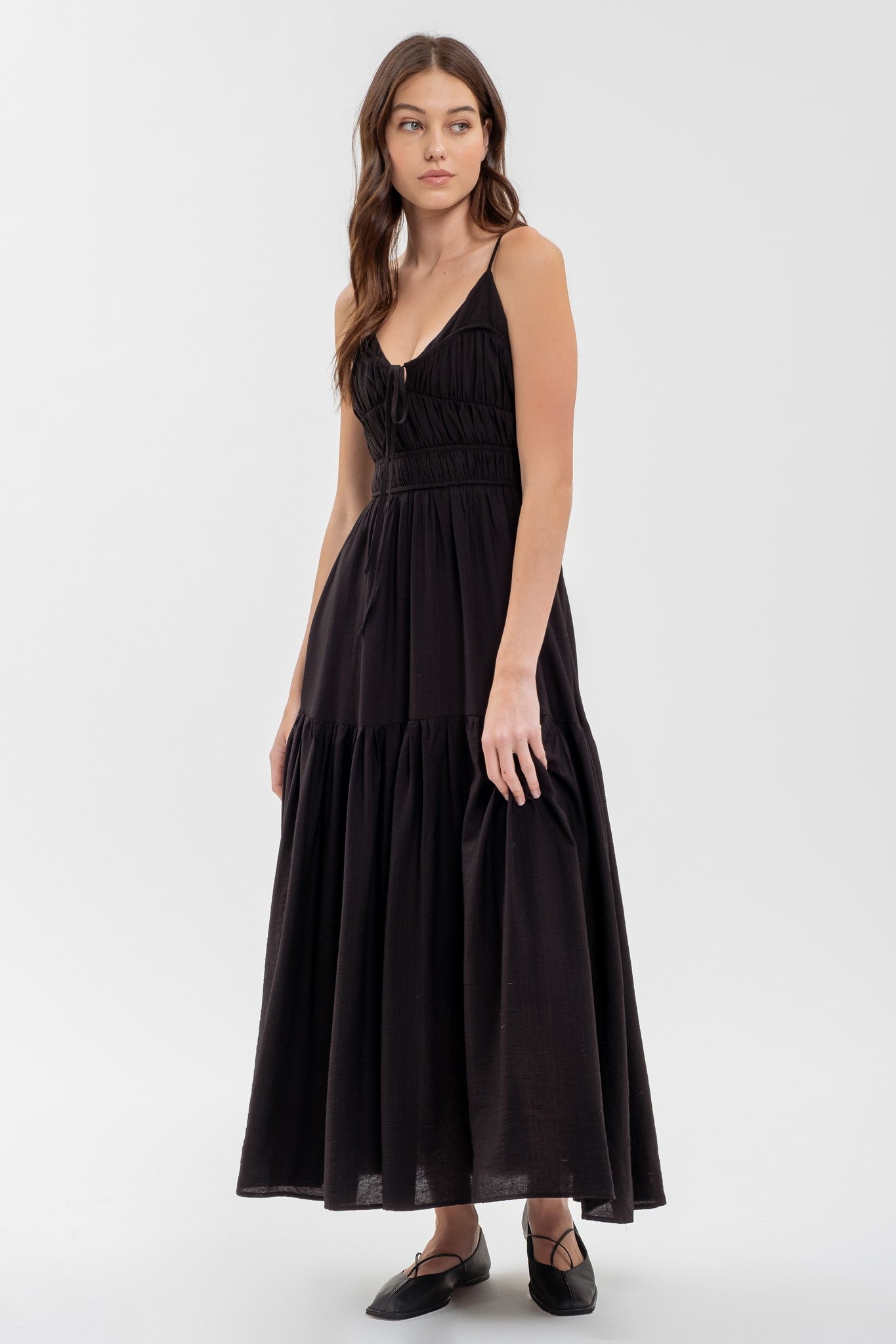 Helen Shirred Front Tie Sleeveless Midi Dress - Be You Boutique