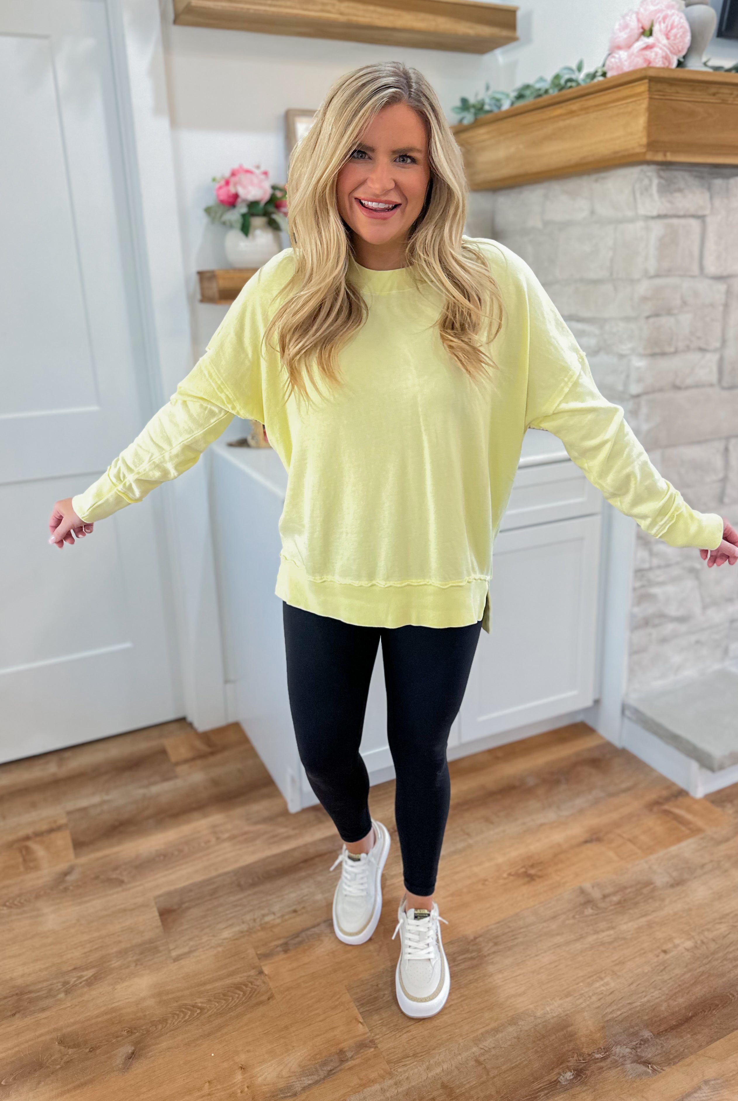 Joey Long Sleeve Mineral Wash Terry Pullover - Be You Boutique