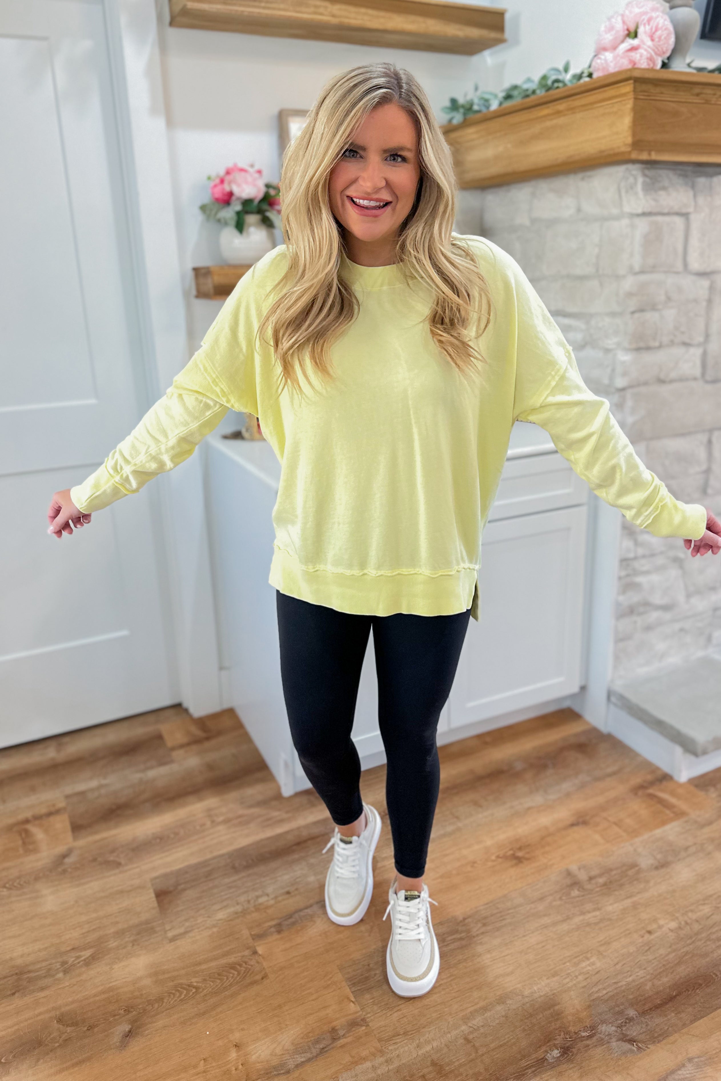 Joey Long Sleeve Mineral Wash Terry Pullover - Be You Boutique