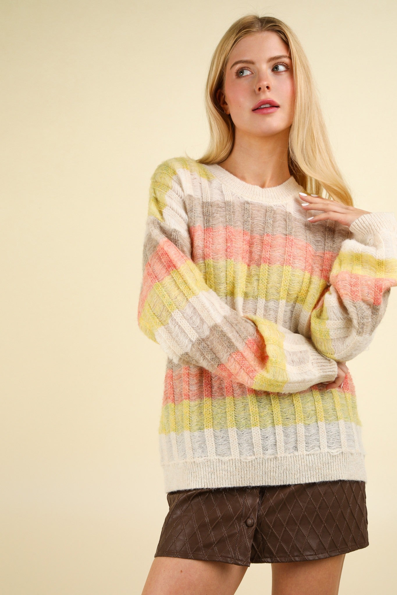 Brian Multi Color Stripe Oversized Long Sleeve Sweater - Be You Boutique