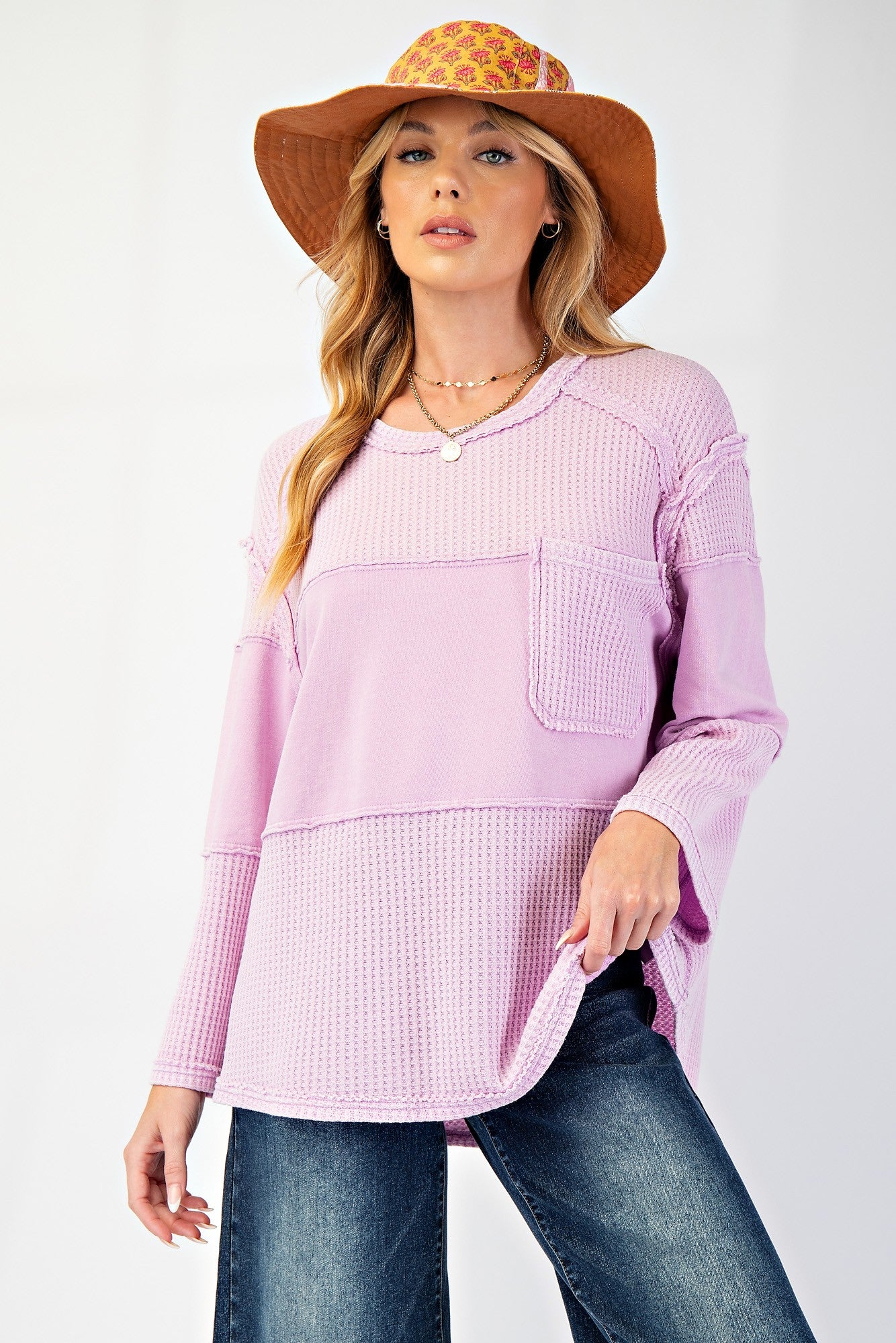 SPRING2025 Lily Thermal Mix 3/4 Sleeve Washed Top - Be You Boutique