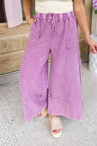 Caris Mineral Washed Upside Down Terry Knit Wide Leg Palazzo Pants - Be You Boutique